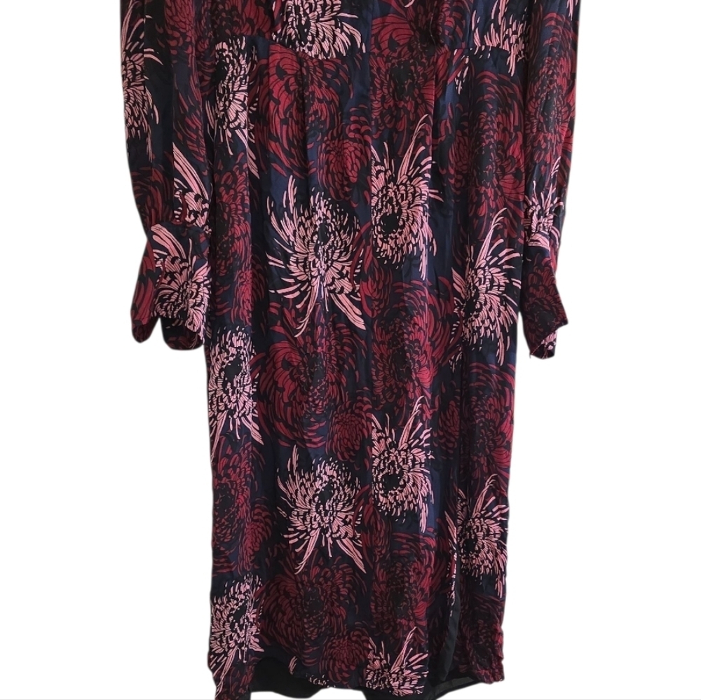 A.L.C. Bailey Print Surplice Silk Slit Midi Dress Navy Pink Anstract Floral 14 - Picture 10 of 14